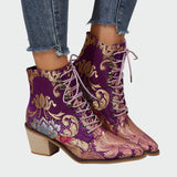 Floral print leather ankle boots