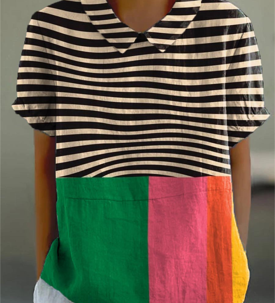 Eva - Bold Stripe & Colour Block Shirt