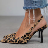 Taupe leopard print pointed toe heels