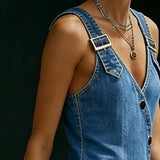 Long Denim Dress with Buttons