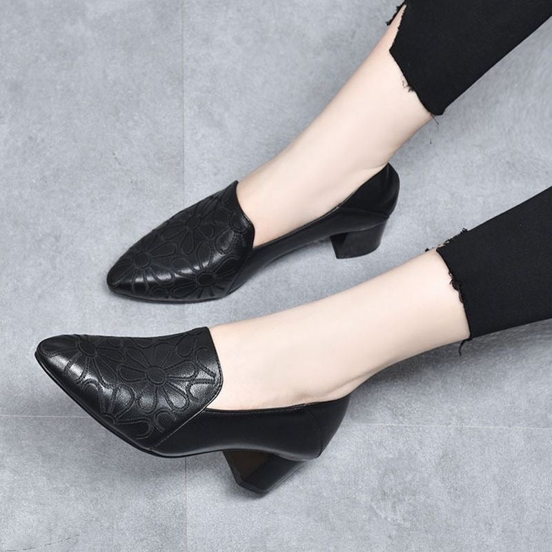 Vegan Leather High Heels with Embroidery