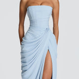 Long dress with ruffled details and a slit - Adriana