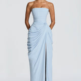 Long dress with ruffled details and a slit - Adriana
