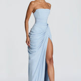 Long dress with ruffled details and a slit - Adriana