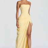 Long dress with ruffled details and a slit - Adriana