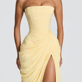Long dress with ruffled details and a slit - Adriana