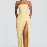 Long dress with ruffled details and a slit - Adriana