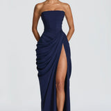 Long dress with ruffled details and a slit - Adriana