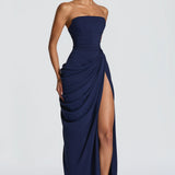 Long dress with ruffled details and a slit - Adriana
