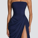 Long dress with ruffled details and a slit - Adriana