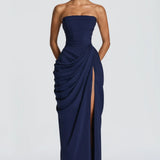 Long dress with ruffled details and a slit - Adriana