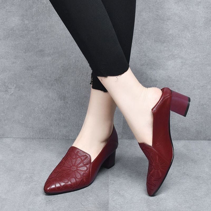 Vegan Leather High Heels with Embroidery