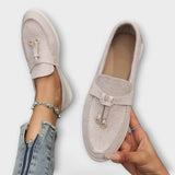 Women's beige moccasins with laces