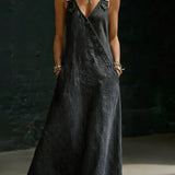 Long Denim Dress with Buttons