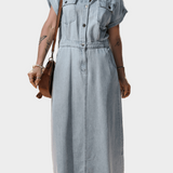 Denim dress with flutter sleeves