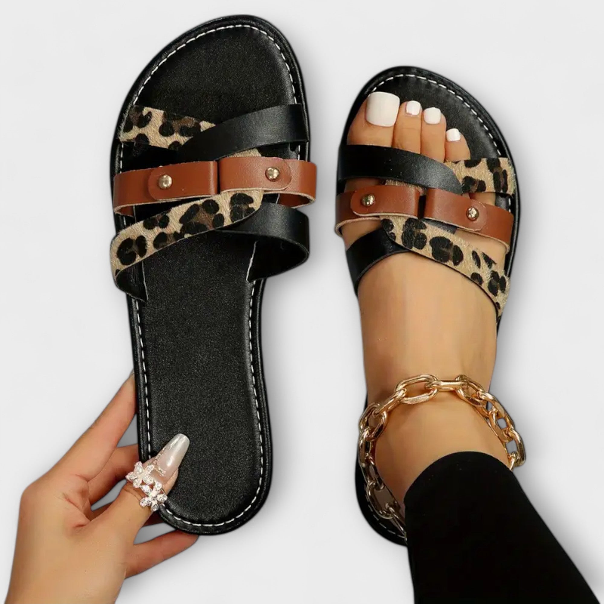 Jenevra - Leopard print cross-strap sandals