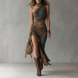 Amanda asymmetrical long patterned dress