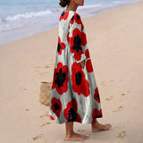 Elva - Maxi dress with floral pattern, red