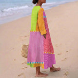 Polka dot and striped multicolored patchwork dress