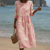 Paula - Midi dress with a plant and flower pattern
