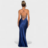 Elena - Midnight blue satin dress