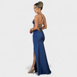 Elena - Midnight blue satin dress