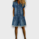 Kratki vintage kombinezon od pamuka u denim izgledu