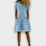 Kratki vintage kombinezon od pamuka u denim izgledu