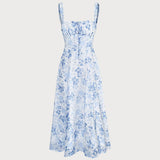 Renata Midi Dress Blue with Floral Print