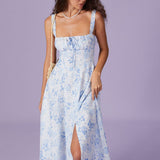Renata Midi Dress Blue with Floral Print