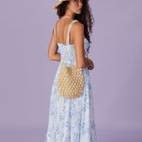 Renata Midi Dress Blue with Floral Print