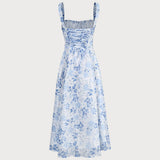 Renata Midi Dress Blue with Floral Print