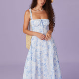 Renata Midi Dress Blue with Floral Print