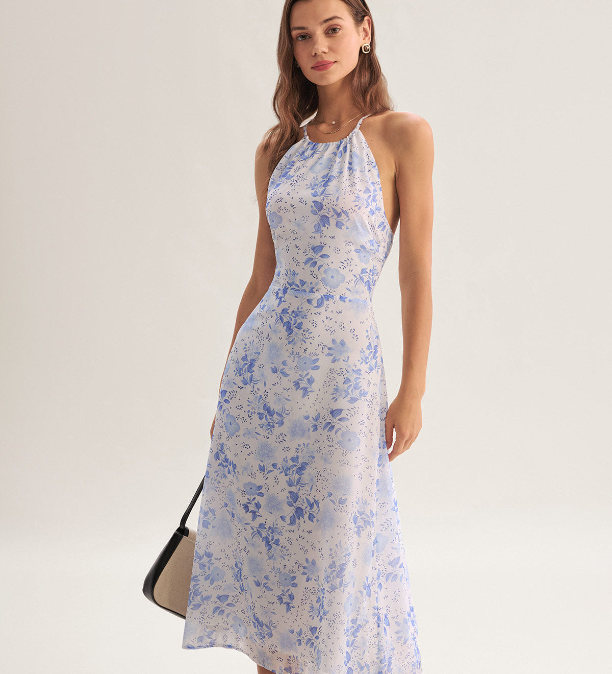 Clarice Midi Dress Blue with Floral Pattern