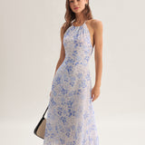 Clarice Midi Dress Blue with Floral Pattern