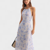 Clarice Midi Dress Blue with Floral Pattern