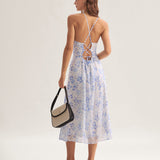 Clarice Midi Dress Blue with Floral Pattern