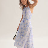 Clarice Midi Dress Blue with Floral Pattern